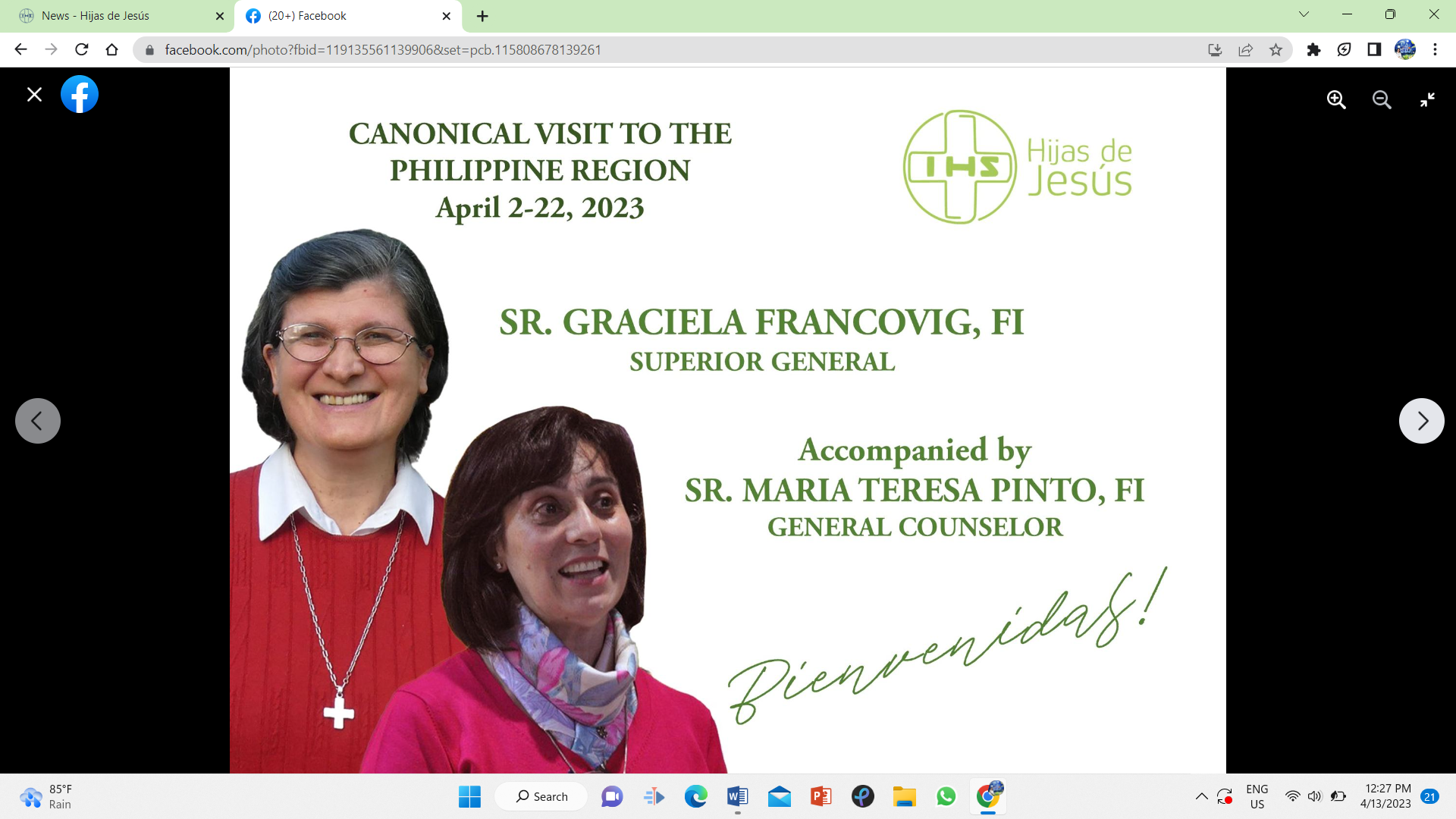 Mother General Graciela Francovig and Consultor Sr. Teresa Pinto Visit the Philippines.