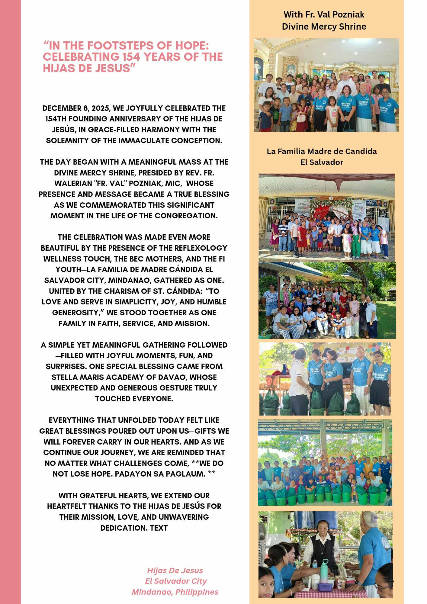 154th Founding Anniversary of the Hijas de Jesús at El Salvador